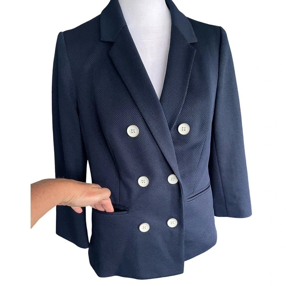 The Limited Navy Blue Double Breasted Blazer with White Buttons Size Small